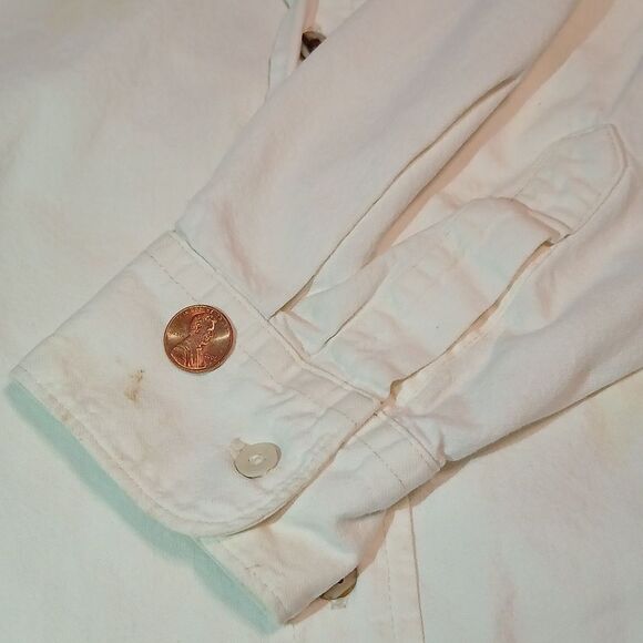 Blockbusters Loss Prevention VTG White Long Sleeve Button Up‎ Shirt Large/FLAW - Picture 10 of 13